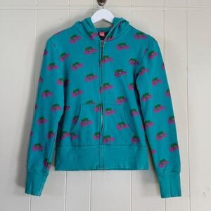Primp Vintage Y2K Frog Lily Pad Rhinestone Zip Up Hoodie Sweatshirt Size M Rare